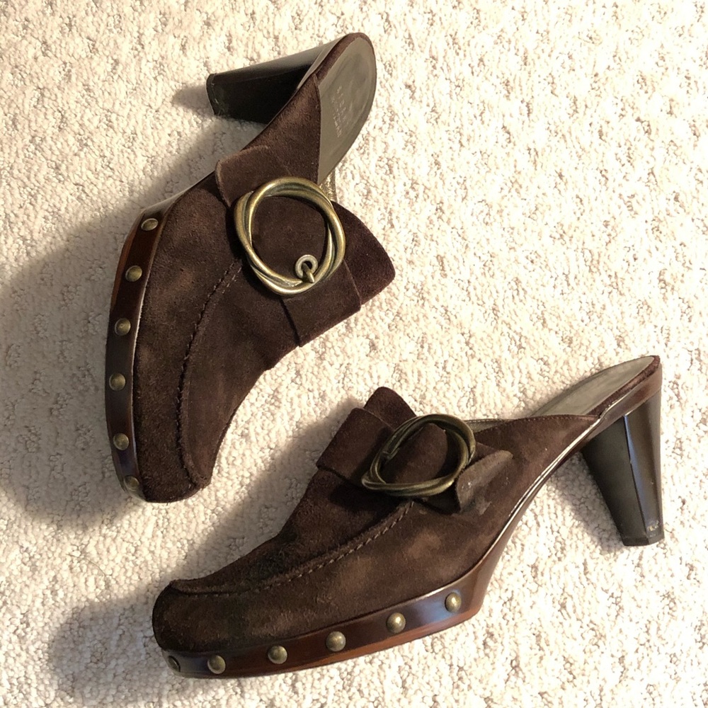 Stuart Weitzman Cola Suede Heel Mules Sz 10